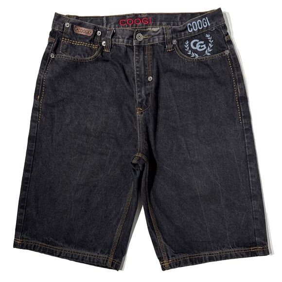 VTG Y2K COOGI Black Denim Shorts Baggy Loose Fit Embroidered Men’s Size 40 (A8) - Picture 1 of 14